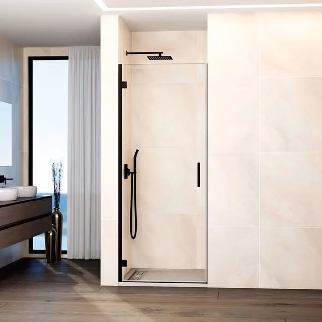 Box doccia frontale GLASS 1 porta battente 85 cm (83,2-85,2) nero trasparente