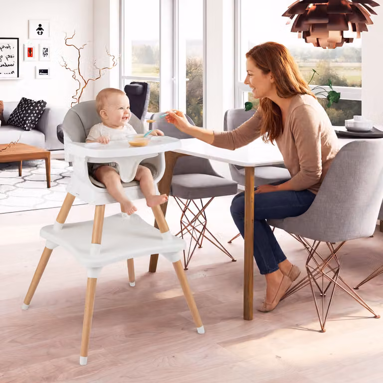 Seggiolone pappa evolutivo Costway con tavolo e sedia, regolabile con cuscino imbottito e cintura di sicurezza, Grigio Chiaro