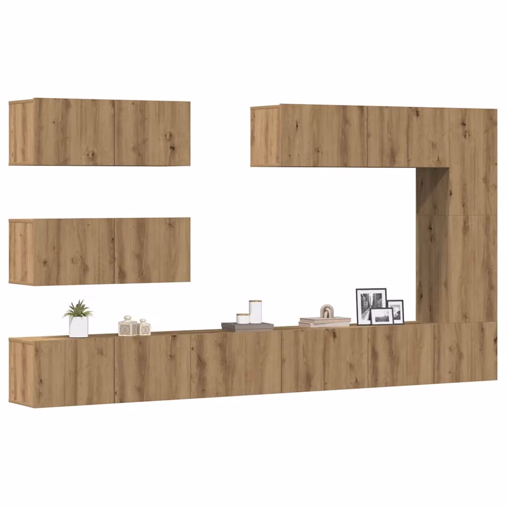 Set Mobile TV vidaXL in Legno Multistrato e MDF, 7 Pezzi, Rovere Marrone, Montaggio a Parete