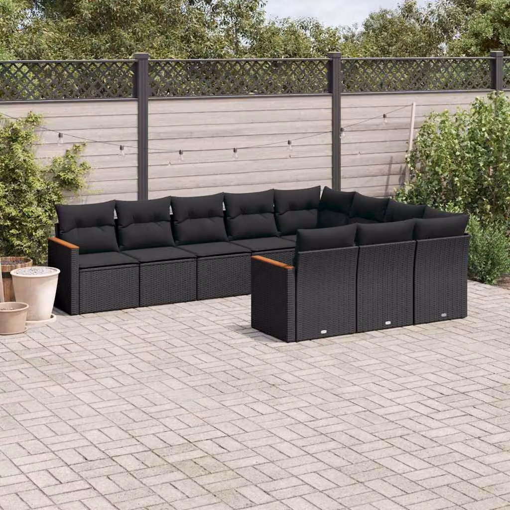 vidaXL Set di Divani da Giardino a L in Polyrattan Nero con Cuscini e Rivestimenti Rimovibili – 1