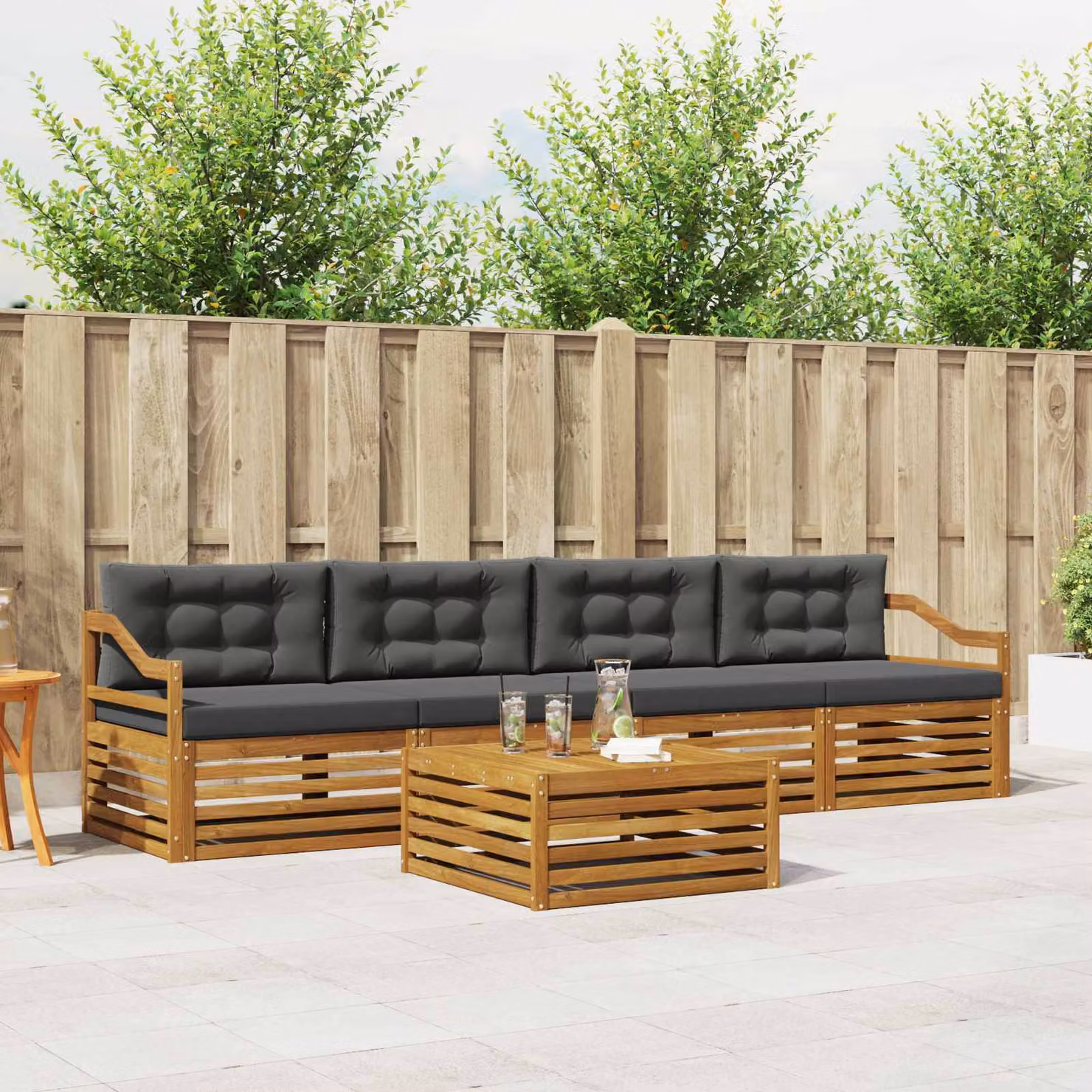 Set di divani da esterno vidaXL in legno di acacia con cuscini, colore beige e antracite