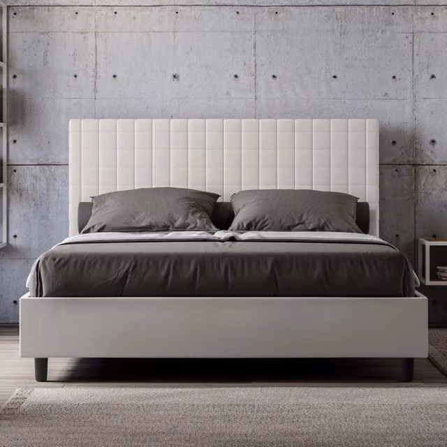 Letto Matrimoniale alla Francese Sunny Ityhome Imbottito con Contenitore in Similpelle Bianco L: 150 cm, P: 122 cm, H: 230 cm