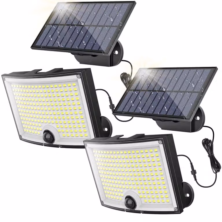 Lampada solare con 202 LED, sensore di movimento, grado di protezione IP65, cavo da 5 metri