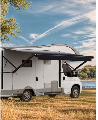 Tenda da Sole di Ricambio VEVOR per Camper, Impermeabile in Vinile con Telaio in Lega di Alluminio, Elettrica DC12V, Nero Sfumato, L: 426,7 cm