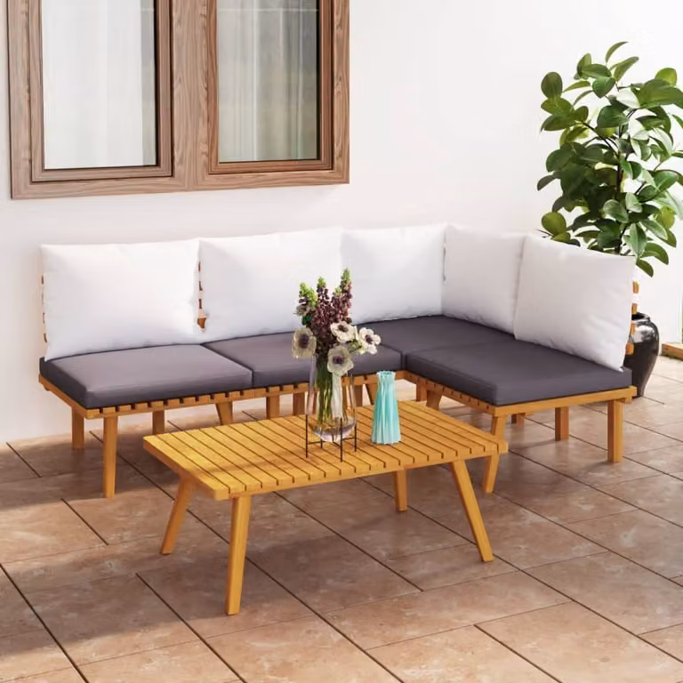 The Living Store Set da giardino 5 pezzi con cuscini in legno massiccio di acacia