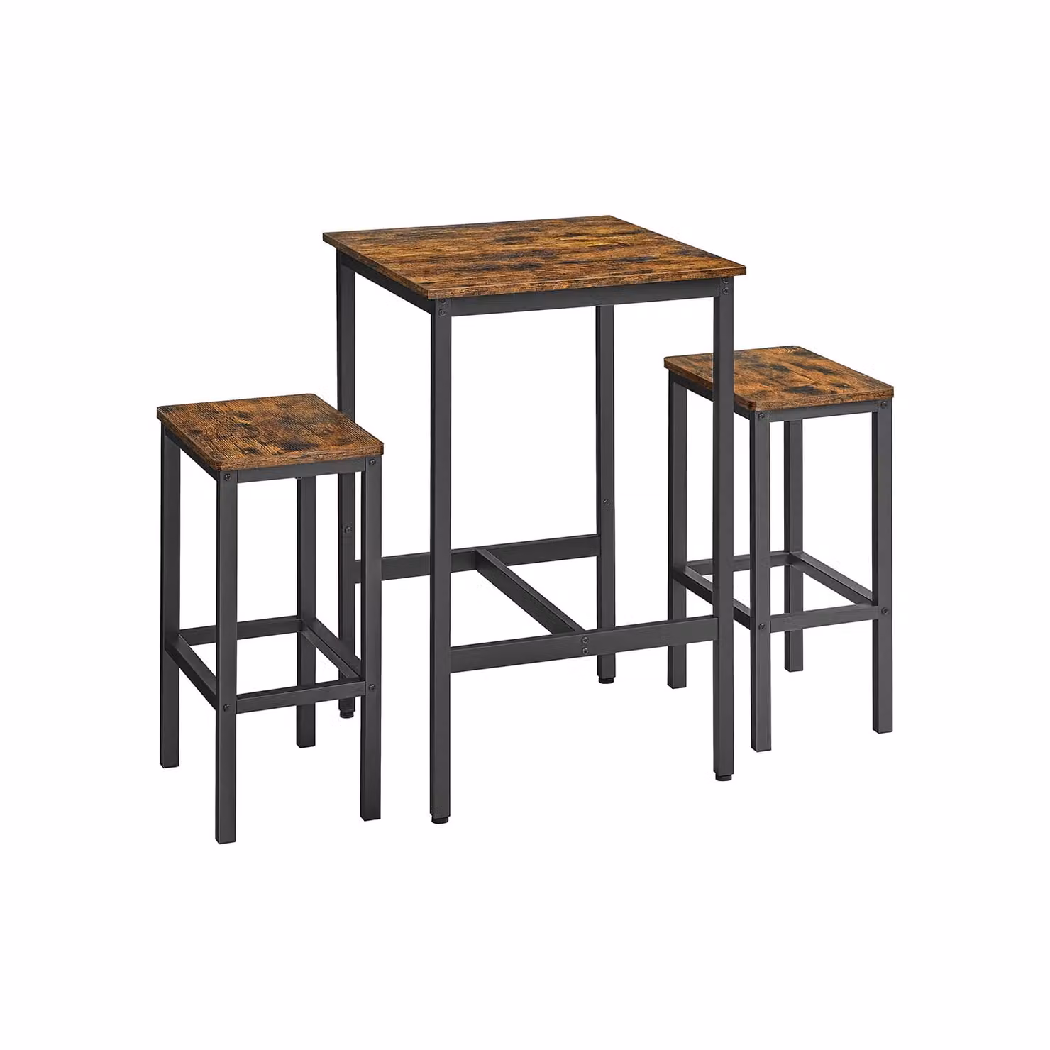 Set di Tavolo da Bar con 2 Sgabelli Marrone Vintage, Marrone Vintage, Nero