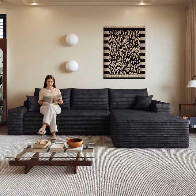 Divano angolare modolare con Chaise Longue ¨C Minimal ¨C Nero velluto 270cm