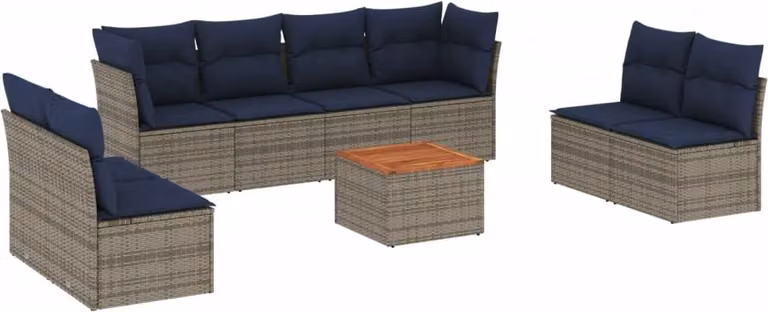 Set Divani da Giardino 9 pz con Cuscini Grigio in Polyrattan