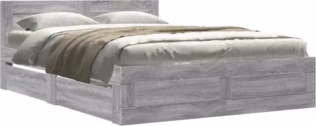 Letto matrimoniale | Letto per adulti | Giroletto Testiera Grigio Sonoma 120x200 cm Legno Multistrato