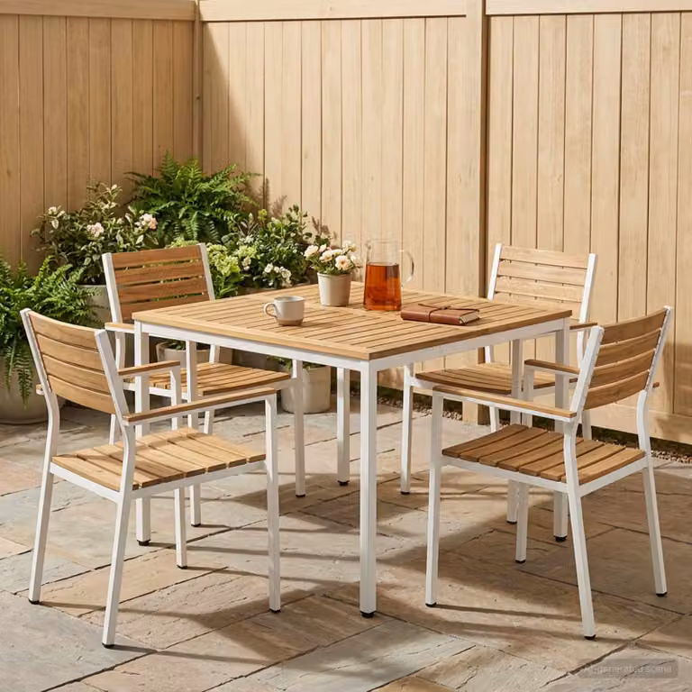 vidaXL Tavolo da giardino rettangolare in legno di acacia bianco L: 110 cm, P: 108,5 cm, H: 75 cm
