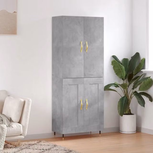 Credenza-Buffet-Armadio da cucina Grigio Cemento 69,5x34x180 cm in Legno Multistrato 544441