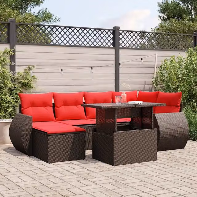 Set Divani da Giardino 7 pz con Cuscini Marrone in Polyrattan 3268684