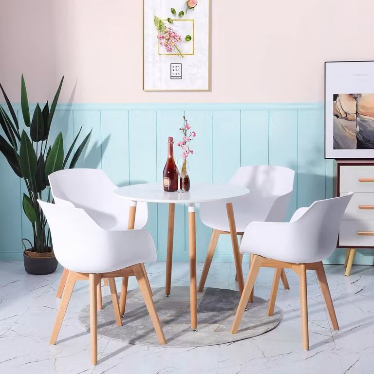 Tavolo da pranzo rotondo retrò bianco con 4 sedie