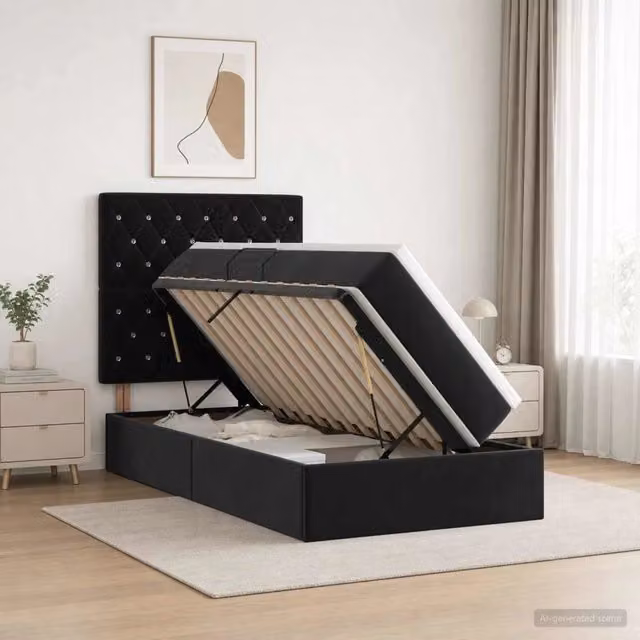 Letto con contenitore LED e materasso Nero 90 x 190 cm Velluto 3460040