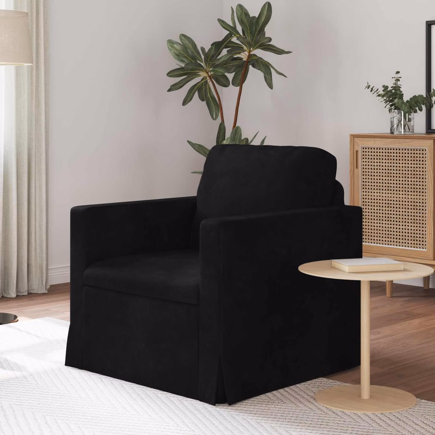 vidaXL Divano Moderno in Velluto Nero con Struttura in Metallo L: 78 cm, P: 78 cm, H: 80 cm – 1