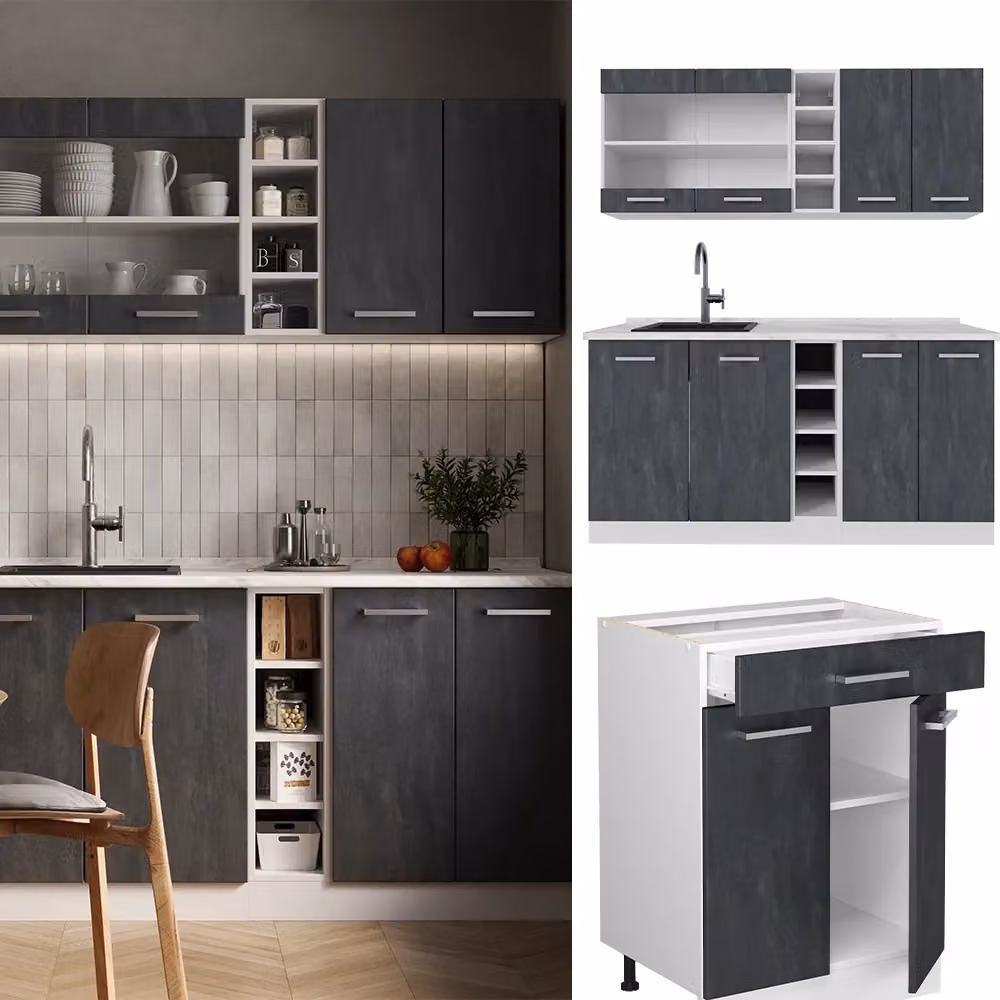 Cucina completa moderna R-Line Vicco Calce nera e Bianco Rovere L: 160 cm – 2