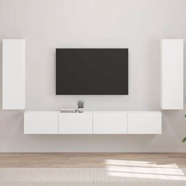 Set di Mobiletto da TV a Parete 4 pz-Credenza per TV sospesa Bianco Lucido 948281