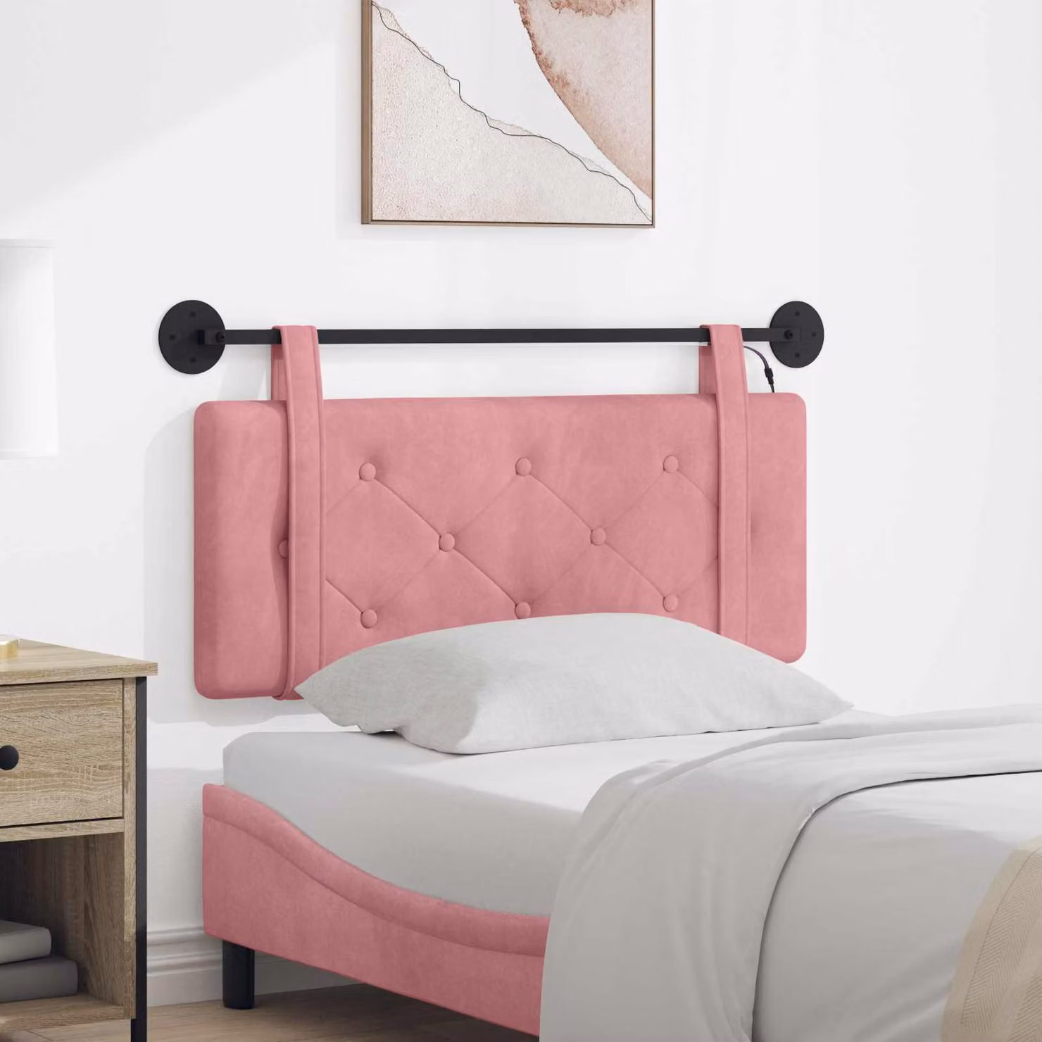vidaXL Testiera per letto sospesa in velluto rosa con luce LED integrata