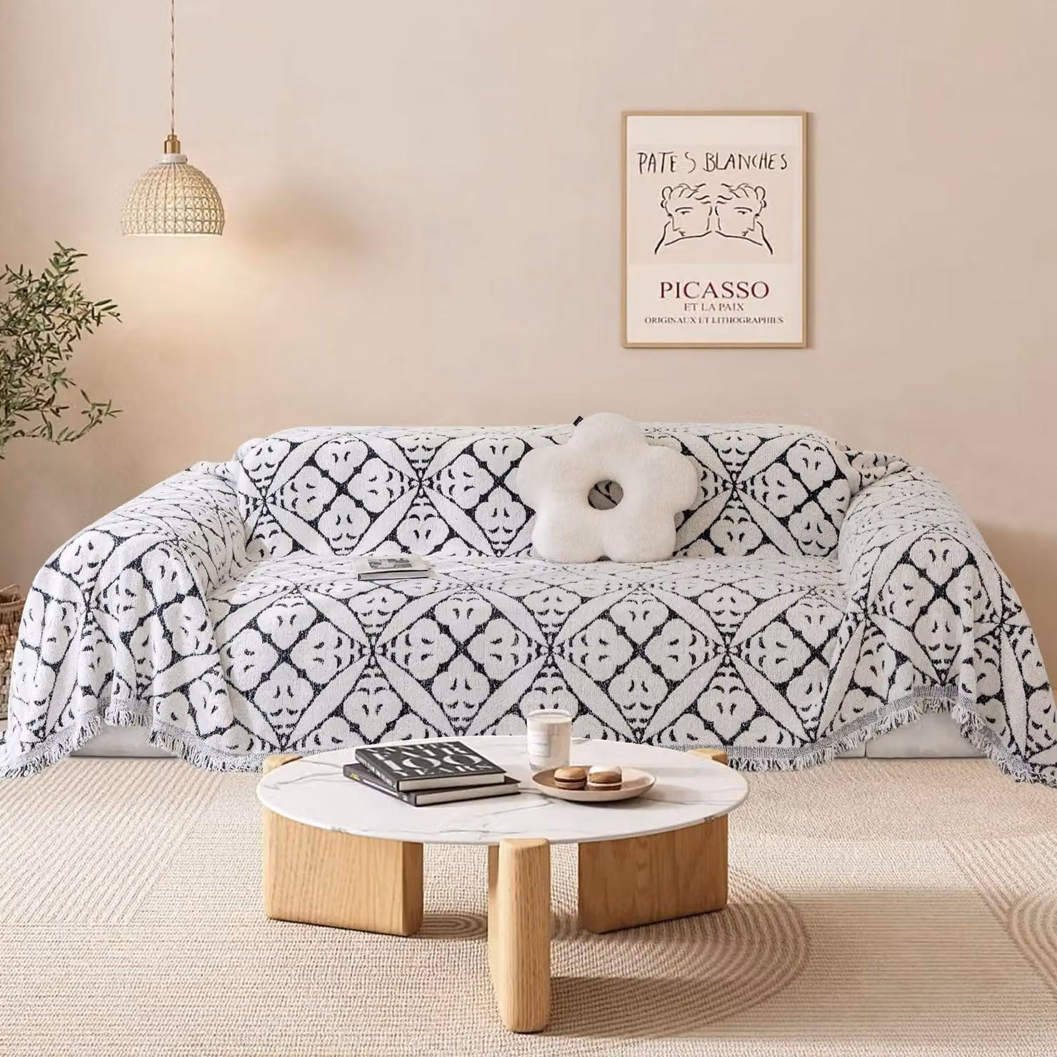 Copertura per divano a tre posti - Tessuto chenille con trama a nido d'ape - Colore nero