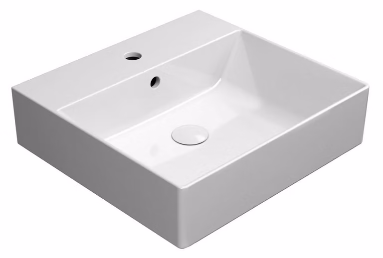 Sapho GSI Kube X - Lavabo 50x47 cm, con sfioratore, foro per rubinetto, ExtraGlaze, bianco 9430111