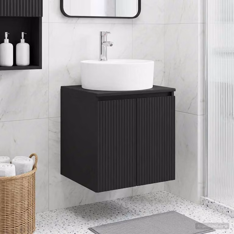 Lavabo da parete moderno vidaXL nero con ante a cerniera e ripiani interni L: 49,5 cm, P: 44,5 cm, H: 65 cm