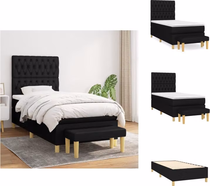 vidaXL Letto a molle con materasso nero 90x200 cm in tessuto - Letti e strutture letto