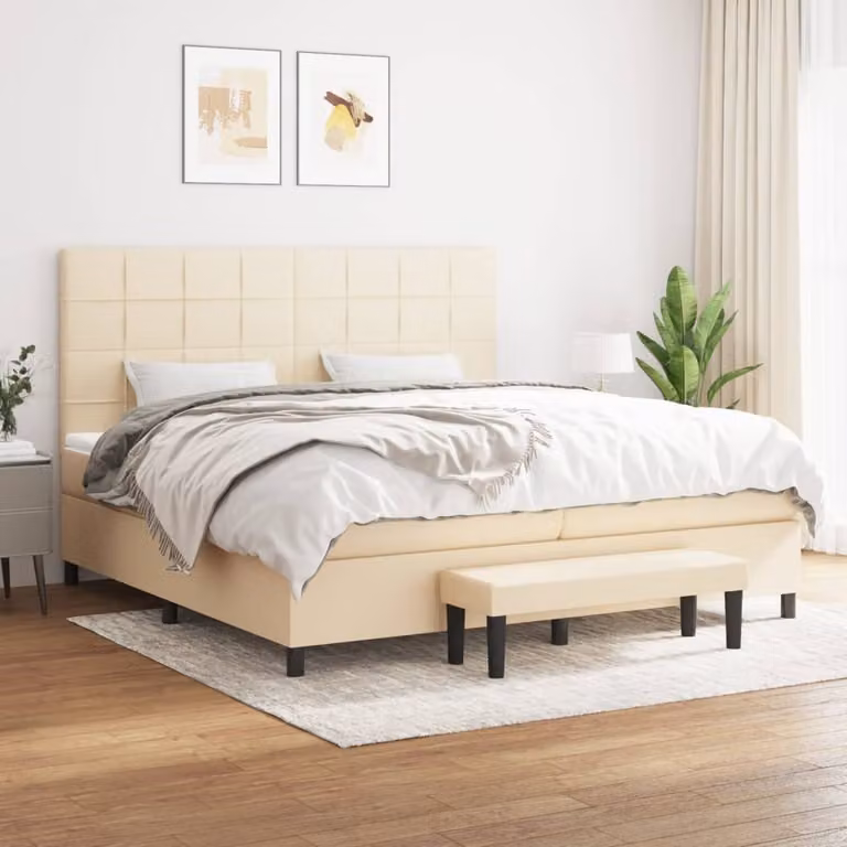 Maison Exclusive - Giroletto a Molle con Materasso Crema 200x200 cm in Tessuto