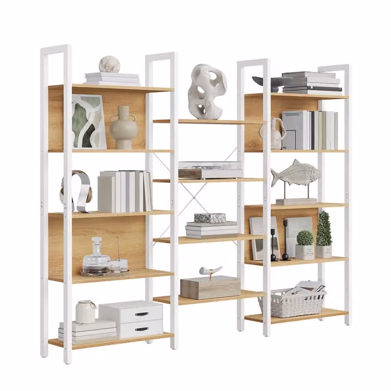 Libreria Scaffale Portaoggetti con 14 Ripiani | VASAGLE, Rovere Dorato + Bianco Opaco / 158l cm