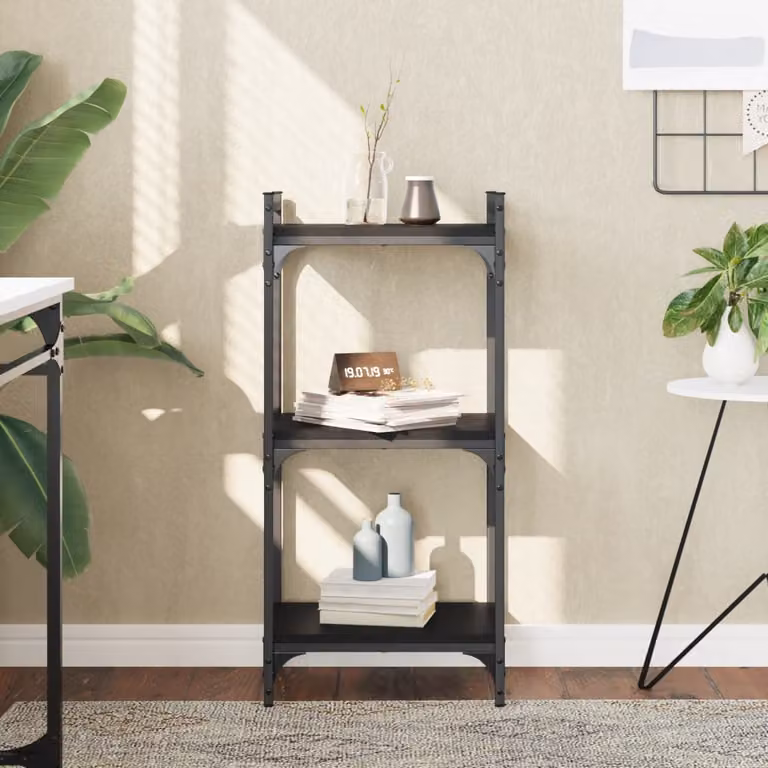 Libreria industrial a 3 ripiani vidaXL in legno e metallo nera L 40 cm, P 30 cm, H 86 cm