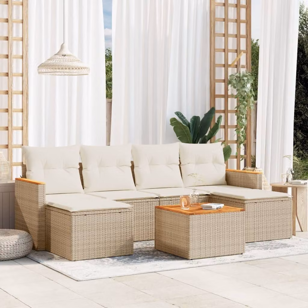 Maison Exclusive - Set Divani da Giardino 7 pz con Cuscini Beige in Polyrattan