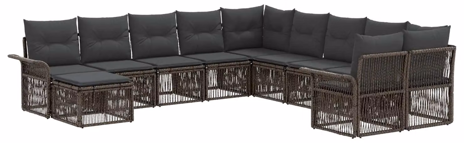 Set da giardino composto da 11 pezzi, in rattan sintetico grigio e grigio scuro