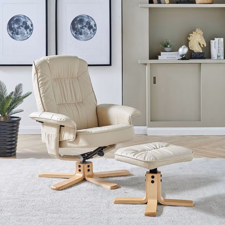Poltrona relax con poggiapiedi Charly, poltrona da TV, beige