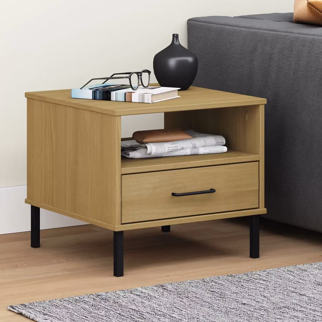 Comodino vidaXL OSLO in legno di pino massello e metallo marrone stile industrial