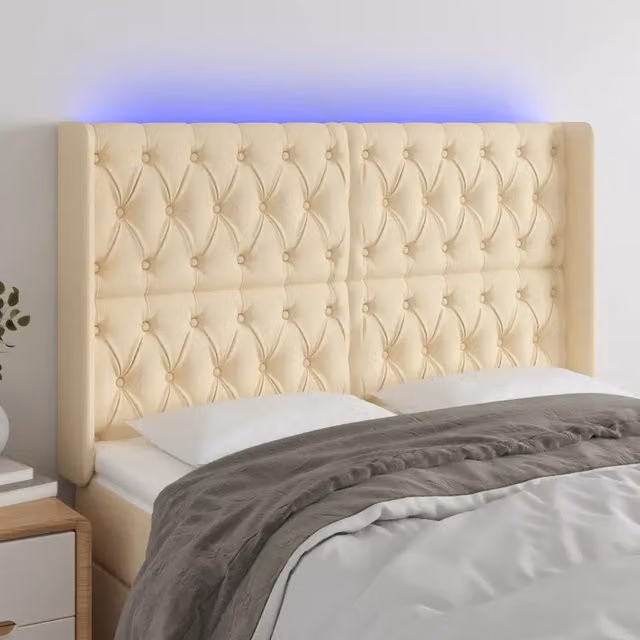Testiera con LED e porta USB vidaXL in tessuto beige, L: 163 cm, P: 16 cm, H: 118-128 cm – 1