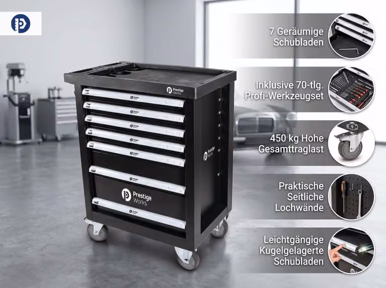 Carrello da officina PWTOC10 con set di utensili da 263 pezzi, 7 cassetti, robusto