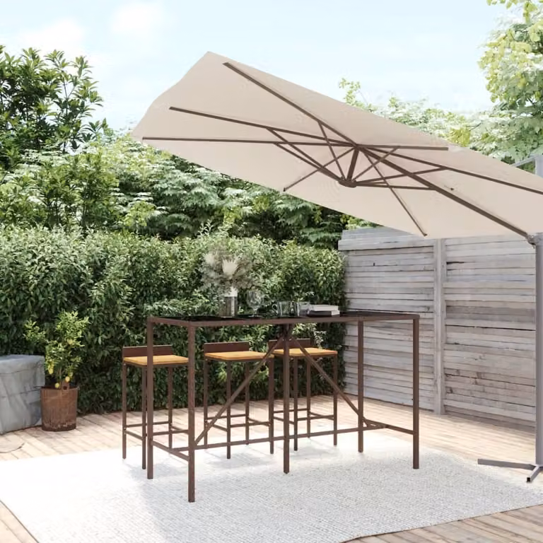 The Living Store Tavolo da bar con piano in vetro marrone 180x70x110 cm in poly rattan