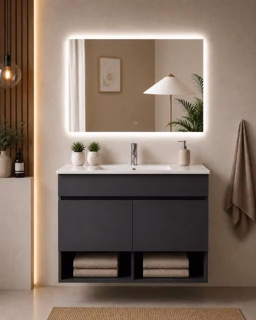Mobile bagno sospeso con lavabo ORIGENBATH NEBARI con ante 90x45 cm grafite