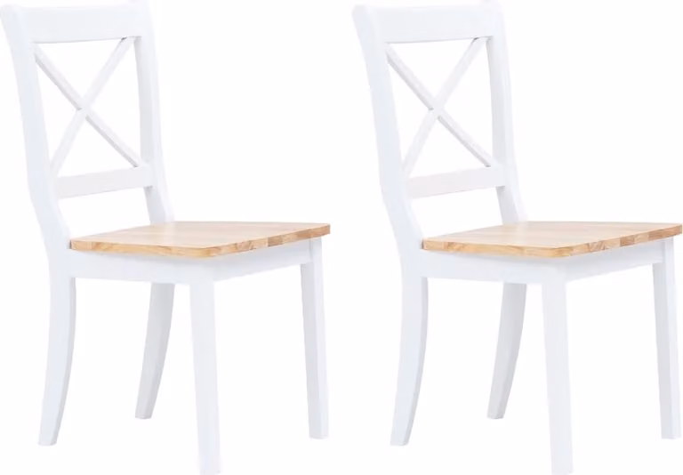 The Living Store Sedie da pranzo 2 pezzi Bianco Legno chiaro Legno massiccio Albero di gomma