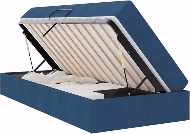 Letto singolo | Letto per adulti | Letto con contenitore e materasso Blu 90 x 200 cm Poliestere
