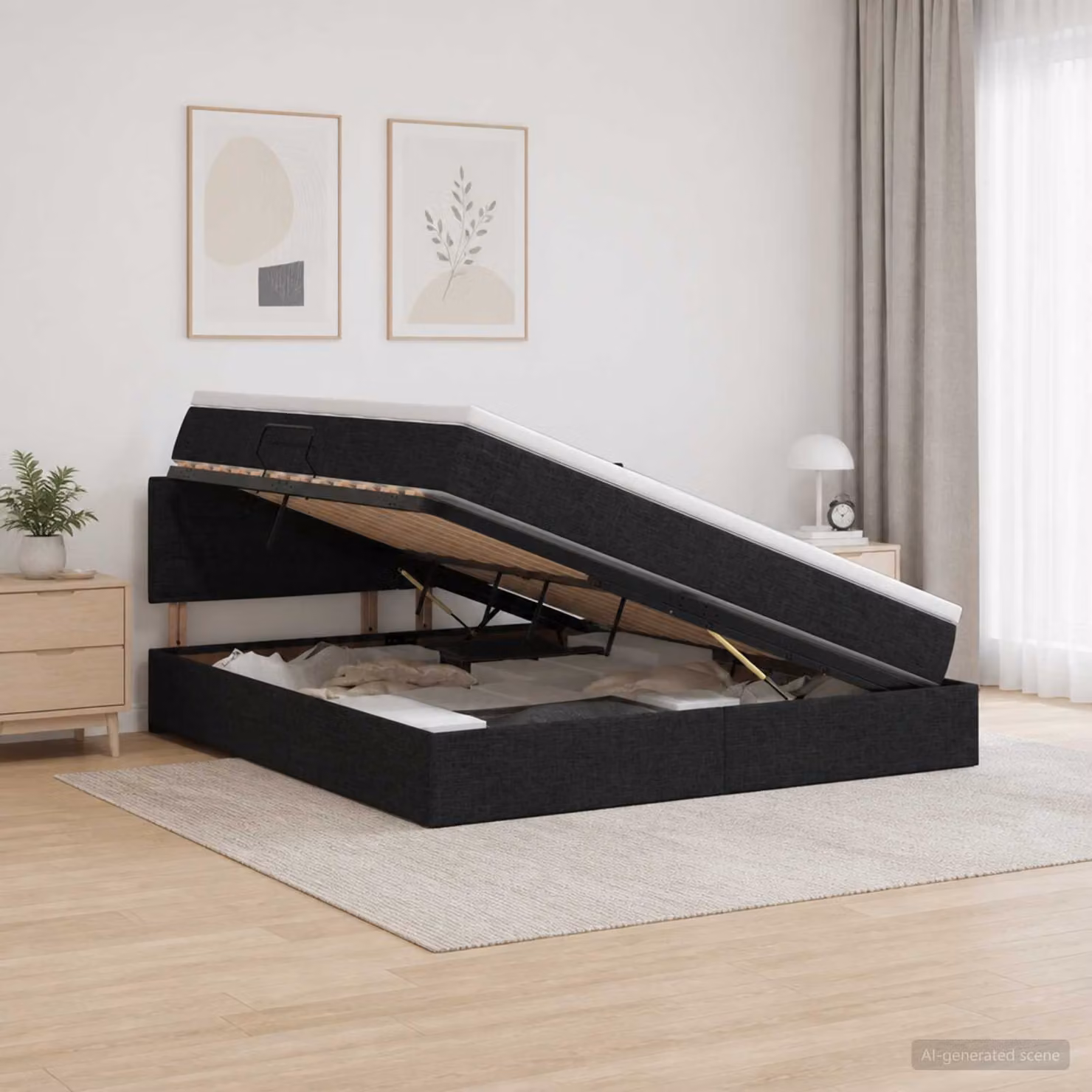 Letto con contenitore e illuminazione LED vidaXL, colore nero, con materasso a molle, L/P/H: 160 x 200 x 88 cm