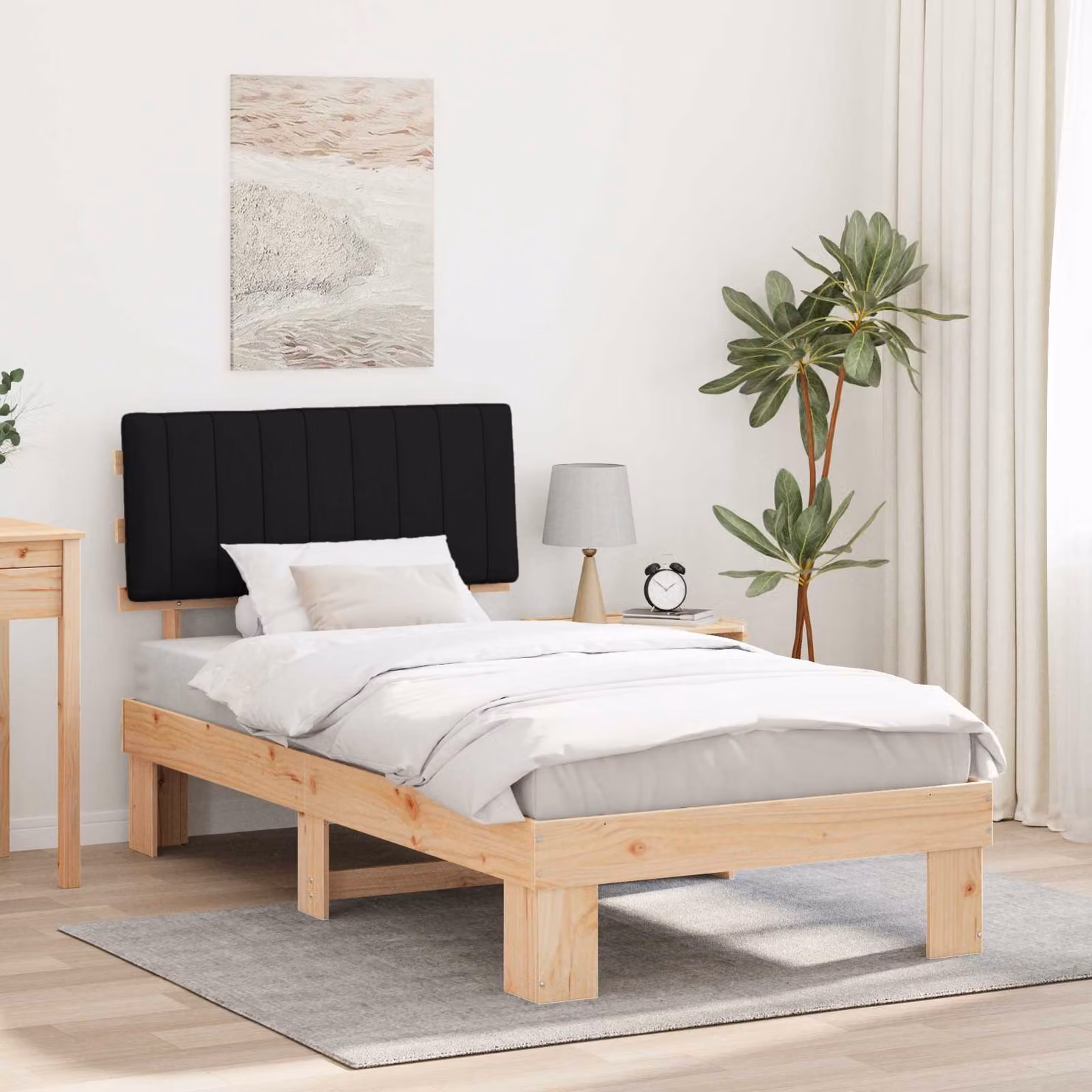 Letto con testiera rivestita vidaXL in pino massello nero L/P/H: 100 x 200 cm – 1