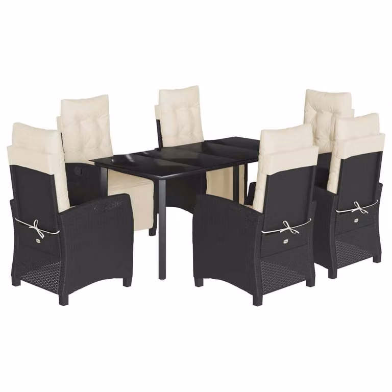 Set da Pranzo da Giardino 7 pz Nero con Cuscini in Polyrattan