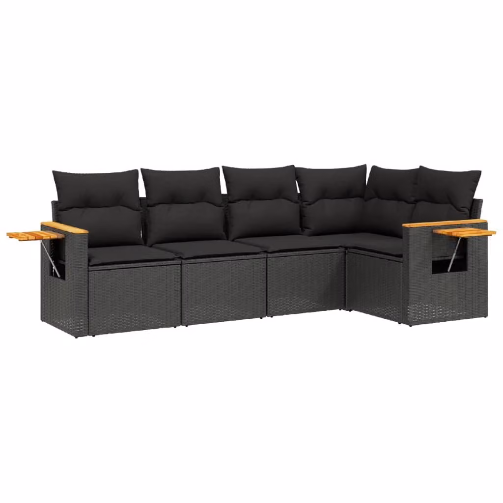 Set Divani da Giardino 5 pz con Cuscini in Polyrattan Nero
