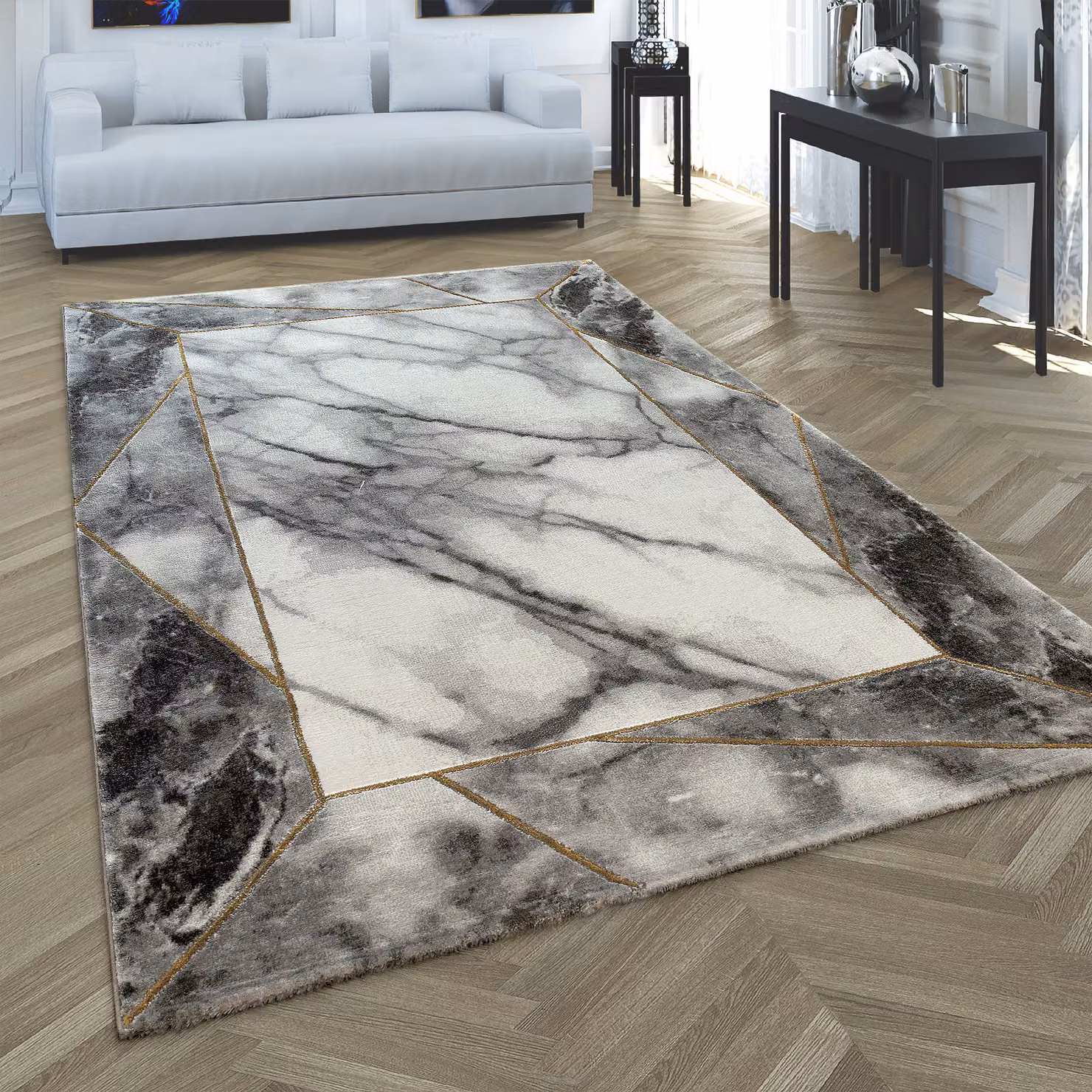 Tappeto Krevor giallo con design geometrico moderno L: 120 cm x P: 170 cm – 2