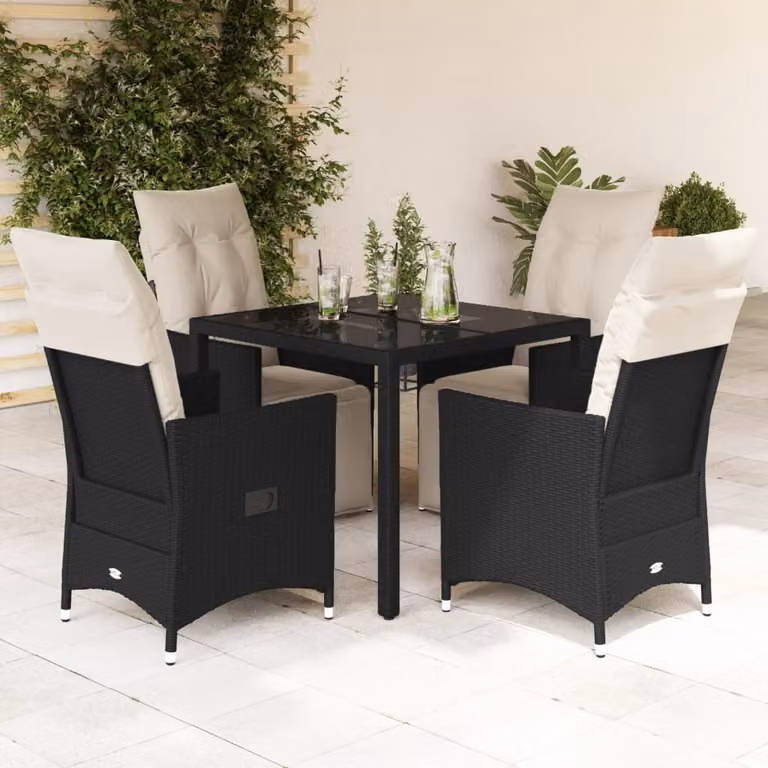 Maison Exclusive - Set da pranzo da giardino 5 pezzi con cuscini in polyrattan nero