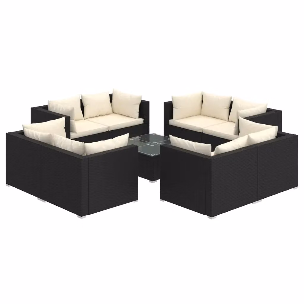 Set da giardino moderno vidaXL composto da 9 pezzi con divani a L, tavolino e cuscini beige e nero – 2