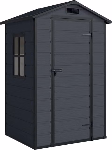 Casetta per Attrezzi a 2 Ingressi 128x104x196 cm con Finestre e Prese d'Aria in PP e Alluminio Grigio Scuro