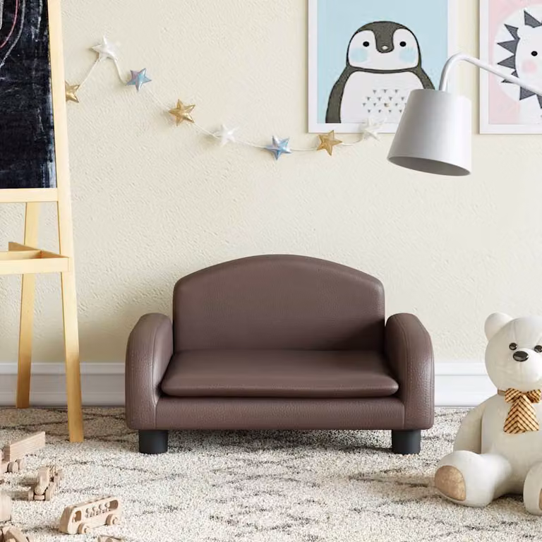 vidaXL Divano per bambini in similpelle marrone L: 50 cm, P: 40 cm, H: 30 cm
