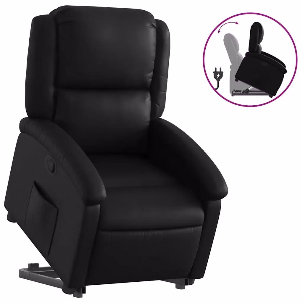 Poltrona Alzapersona Reclinabile vidaXL in Similpelle Nera con Assistenza Elettrica per Anziani – 2
