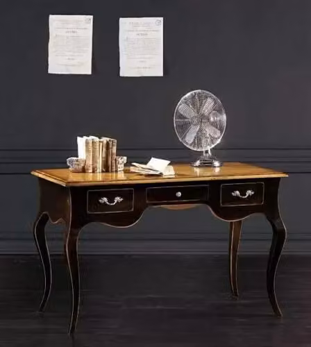 Scrivania classica in legno laccata nera con piano naturale Mobili 2G L: 150 cm, P: 75 cm, H: 80 cm